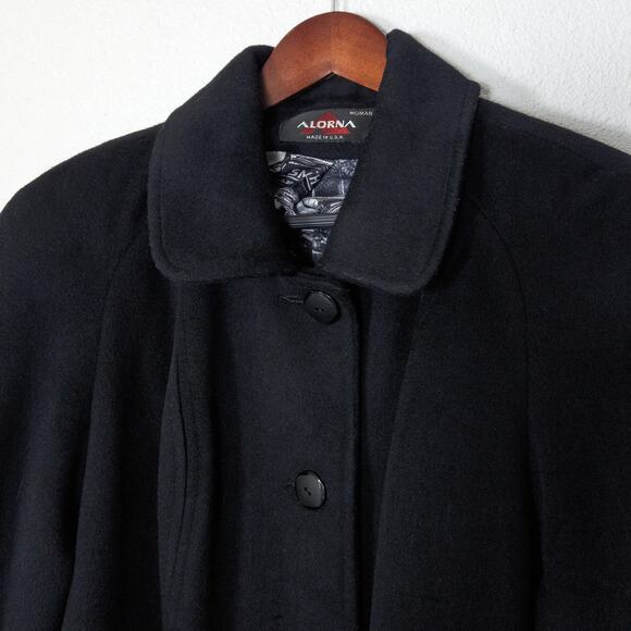 Alorna Wool Overcoat Graphic Lining Black Size L Dark Academia - Picture 3 of 14